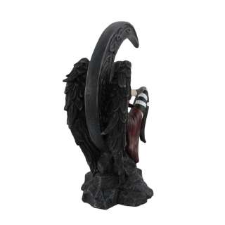 Gothic Raven Winged Crescent Moon Fairy Statue Goth  