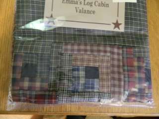 Primitive Green, Red, Navy, Cream & Tan Valance Emmas Log Cabin 