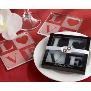 LOVE Frosted Glass Coasters in Elegant Gift Box with Matching Charm 