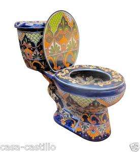 Mexican Talavera Toilet Set Bathroom Handcrafted Hidalgo  