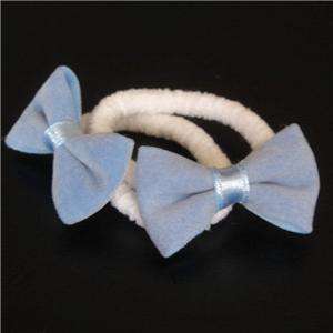 Blue Velvet Ribbon Bow Elastic Hair Ties Free Ship  