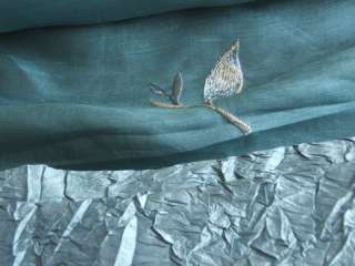 Clarence House CRINKLED 100%Silk Metallic Teal Blue 7Y  
