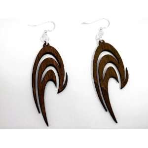  Brown Swoosh Wave Wooden Earrings GTJ Jewelry