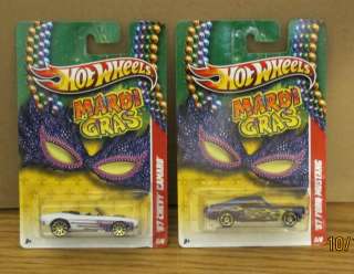 HOT WHEELS MARDI GRAS MUSCLE CARS 67 CHEVY CAMARO & 67 FORD MUSTANG 
