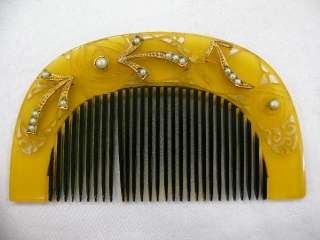 TAISHO Antique! Ornamental Comb w/Openwork & Rose V151  