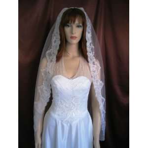   Tier White Fingertip Length Spanish Mantilla Lace Bridal Wedding Veil