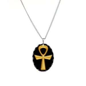  Necklace Oval Charm Egyptian Gold Ankh Black: Artsmith Inc 