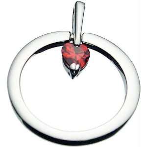   Sterling Silver Circle Heart Garnet Color CZ Pendant: JSP: Jewelry