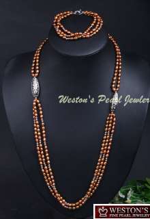 ROW LONG COFFEE CULTURED PEARL NECKLACE BRACELET SETS  