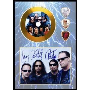  Metallica (lightning) Gold Disc & Guitar Picks, Signed A4 