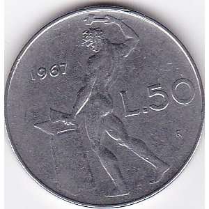  1967 R Italy 50 Lire Coin 