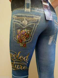 Bejeweled Leggings Susan Fixel Jeans Crystal Belt M  