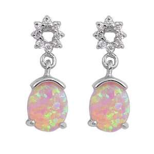 Sterling Silver Pink Opal Stud Style Sunshine Fusion Dangling Earrings