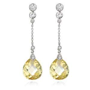  Pear Shaped Canary CZ Checkerboard Drop Earring: CHELINE 