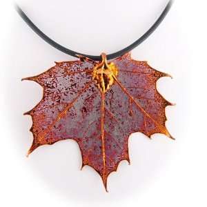 Sugar Maple Real Leaf, Irridescent Copper Plated, Rubber Cord 24 Inch