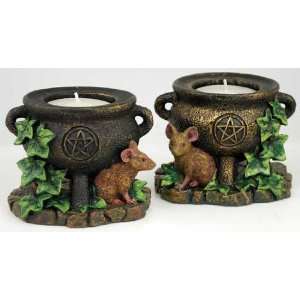  Mouse and Cauldron Candleholder Set of 2 