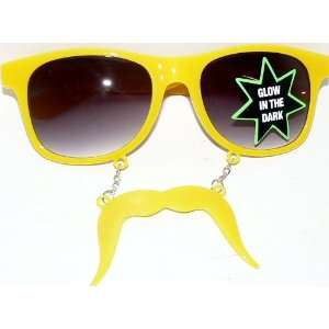  Yellow Fu Manchu Glow in the Dark Mustache Sunglasses 