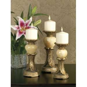 Noreen Gold Leaf With Marble Accent Candle Holders:  Home 