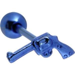  Blue Gun Anodized Titanium Barbell: Jewelry