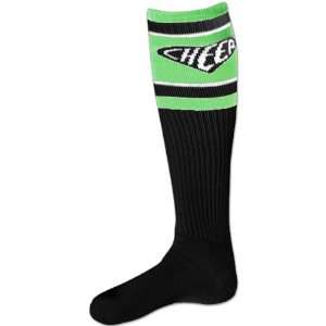 JB Bloomers I Love Cheer Socks BLACK SOCK W/LIME BANDS SOCK SIZE 7 9 