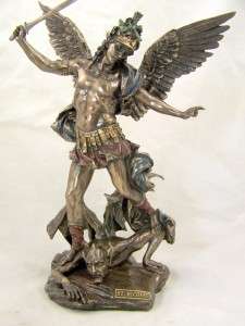 Bronze Saint St. Michael W Helmet Sword Catholic Statue  