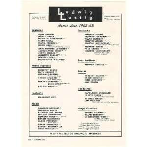  1962 Ludwig Lustig Opera Artist List Booking Print Ad 