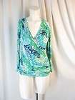 CAbi Ruched Jersey Splash Wrap Top Sz M