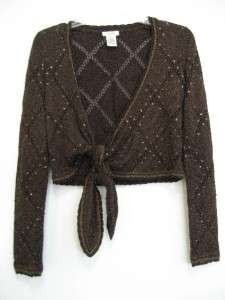 CACHE brown metallic sequined sweater shrug size small  