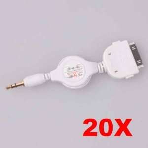  iPod Dock Connector to White Car Stereo Aux 3.5mm Retractable Audio 