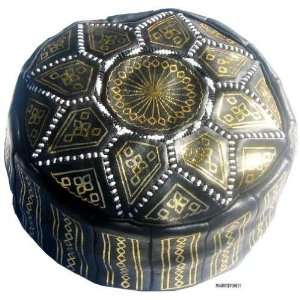  Moroccan Leather Pouf Golden Black Color: Home & Kitchen