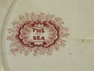 Staffordshire Red Transferware pattern THE SEA Early Adam Porcelain 