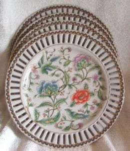 Andrea by Sadek Set of 4 Enameled Pottery Floral Plates  