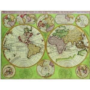 12X15 inch Rare Antique Map Canvas Art World Hemisphere Map  