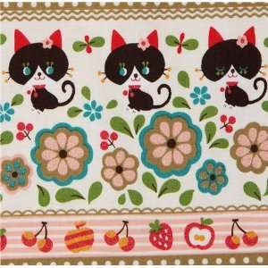  black cat Kokka beige Fabric Japan kawaii (Sold in 