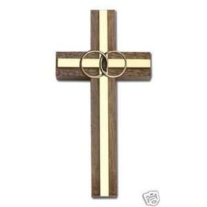 4  Marriage Wall Cross Walnut Antiqued Gold inlay: Home 