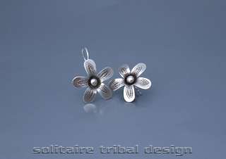 Karen Hill Tribe Finely Engraved Silver Daisy Earrings  