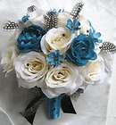 Wedding Bouquet Bridal Silk flowers TURQUOISE BLUE CREA