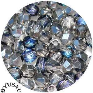 ROUND FACETED CZECH GLASS BEADS 6mm BERMUDA BLUE 50pc  