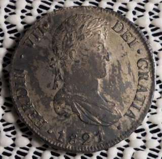 1821 SPANISH COLONIAL BOLIVIA 8 REALES SILVER COIN XF  