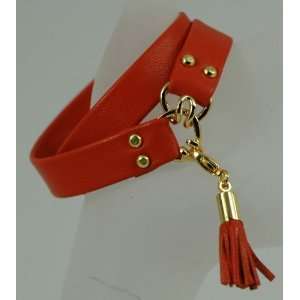   Italian Leather Band Bracelet Orange w/ Charm 