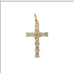   Gold, Simple Sparkling Cross Pendant Charm Lab Created Gems 17mm Wide