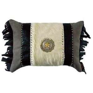    Gray Hair On Hide Star Concho Western Pillow