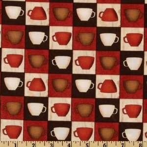 44 Wide Espresso Yourself Checkered Coffee Cups Red/Black Fabric By 