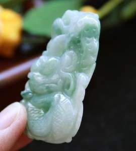 Certified A Grade Untreated Chinese Jadeite Carve Old Jade Dragon 