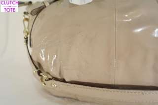   15915 Madison Large Beige Patent Leather Sophia Satchel Handbag  
