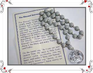 Catholic CHAPLET OF THE BLESSED SACRAMENT Gray Wood Beads Silver Tone 