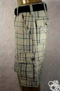   Cargo Sits Below Waist Relaxed Fit Olive Plaid Mens Shorts New  