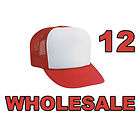 DOZEN WHOLESALE RED & WHITE FOAM MESH TRUCKER CAP HAT
