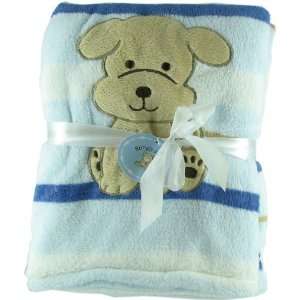  Snugly Baby Blue Fleece Baby Blanket w/ Embroidered Puppy 