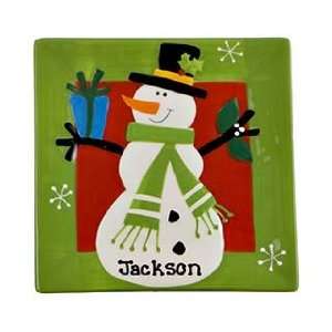  Personalized Small Snowman Plate   Green Christmas 